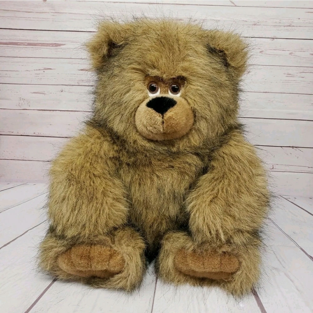 A&A 15" Large Teddy Bear Brown Black Seated Vintage Plush